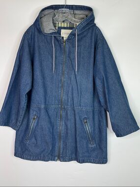 Vintage Basic Editions Flannel Lined Denim Hooded Jacket Size Large